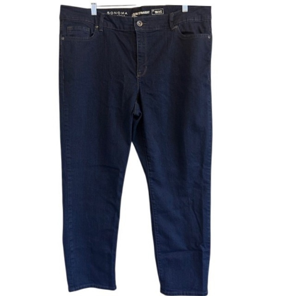 Sonoma Women's Dark Wash Slim Straight Stretch Jeans‎ 16W Short 16WS